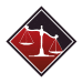 Icon of law firm scales in red and black inside of a triangle