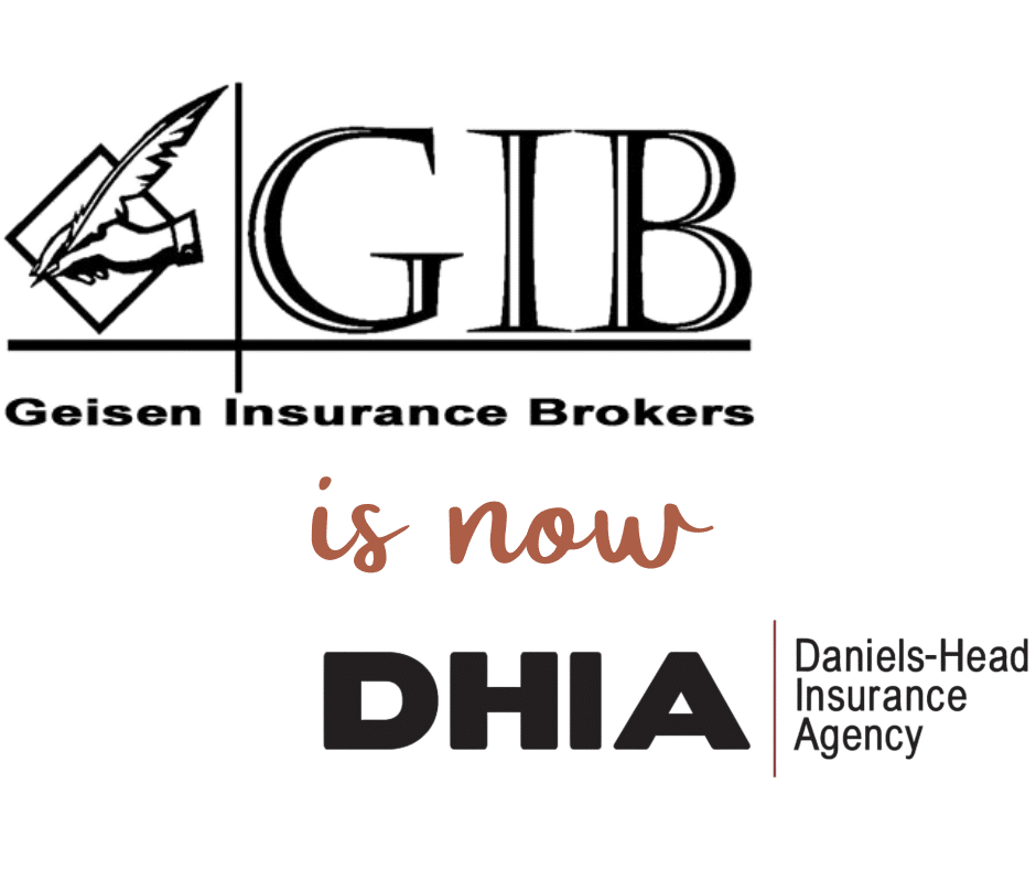 GIB Geisen Insurance Brokers logo over the DHIA Daniels-Head Insurance logo together with "is now" in the middle